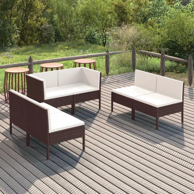 Main image of vidaXL Garden Lounge Set Patio Sectional Sofa Couch 6 Piece Poly Rattan Brown