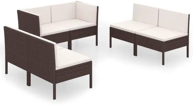 Alt view image 2 of 6 - vidaXL Garden Lounge Set Patio Sectional Sofa Couch 6 Piece Poly Rattan Brown