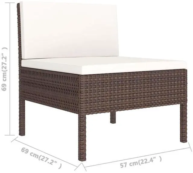Alt view image 6 of 6 - vidaXL Garden Lounge Set Patio Sectional Sofa Couch 6 Piece Poly Rattan Brown