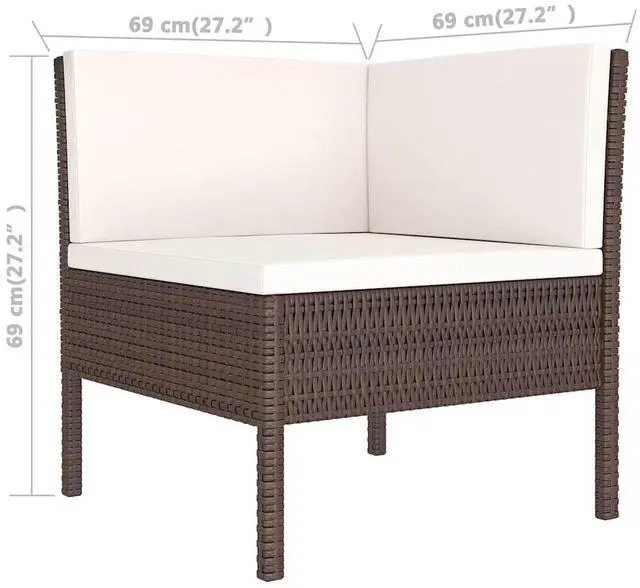 Alt view image 5 of 6 - vidaXL Garden Lounge Set Patio Sectional Sofa Couch 6 Piece Poly Rattan Brown