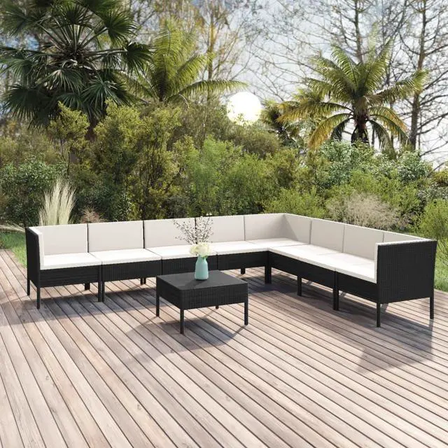 Main image of vidaXL Patio Lounge Set 9 Piece with Cushions Poly Rattan Black Furniture