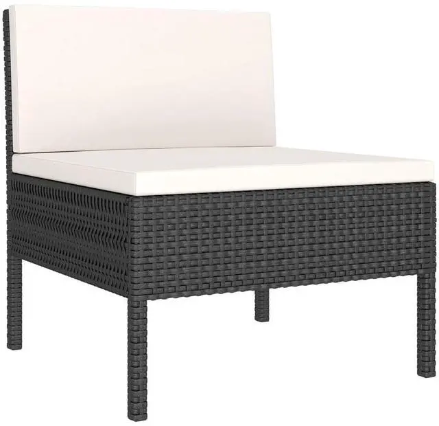Alt view image 3 of 7 - vidaXL Patio Lounge Set 9 Piece with Cushions Poly Rattan Black Furniture