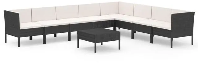 Alt view image 2 of 7 - vidaXL Patio Lounge Set 9 Piece with Cushions Poly Rattan Black Furniture