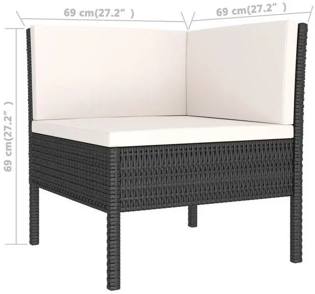 Alt view image 7 of 7 - vidaXL Patio Lounge Set 9 Piece with Cushions Poly Rattan Black Furniture