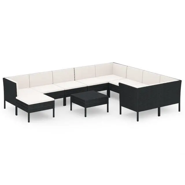 Alt view image 2 of 7 - vidaXL Patio Lounge Set 11 Piece with Cushions Poly Rattan Black Garden Sofa