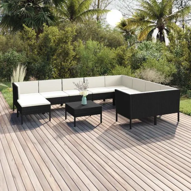 Main image of vidaXL Patio Lounge Set 11 Piece with Cushions Poly Rattan Black Garden Sofa
