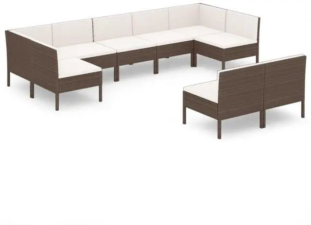 Alt view image 2 of 6 - vidaXL Patio Lounge Set Outdoor Sectional Sofa Set 9 Piece Poly Rattan Brown