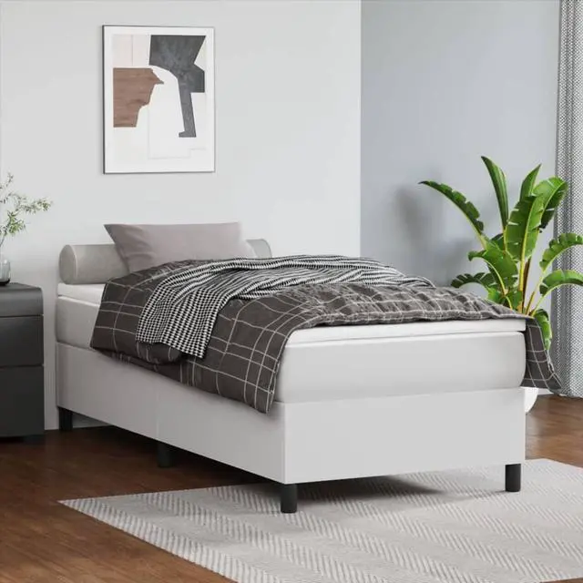 Main image of vidaXL Box Spring Bed Frame White 39.4"x79.9" Twin XL Faux Leather
