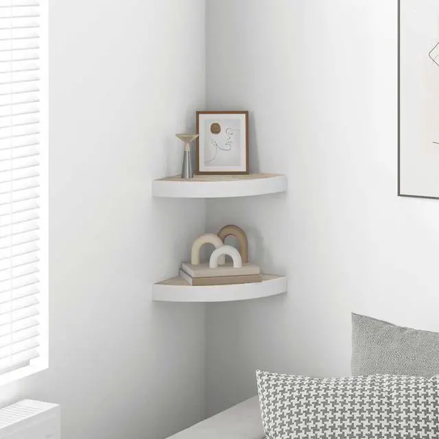 Alt view image 3 of 8 - vidaXL Wall Corner Shelves Wall Floating Corner Shelf 2 Pcs Oak and White MDF