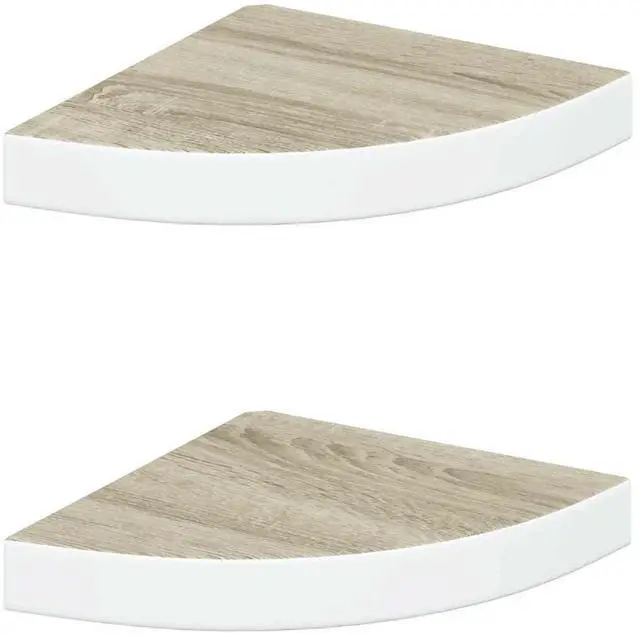 Alt view image 2 of 8 - vidaXL Wall Corner Shelves Wall Floating Corner Shelf 2 Pcs Oak and White MDF