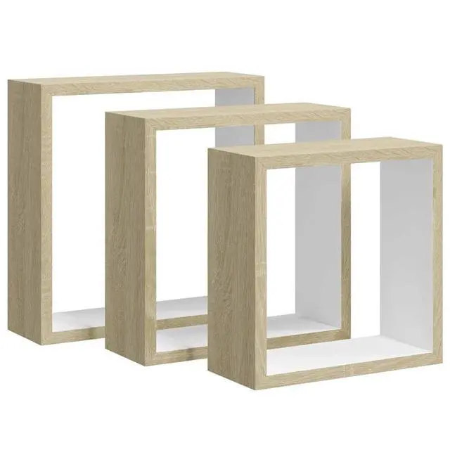 Alt view image 2 of 14 - vidaXL Cubicle Shelves Display Floating Cube Shelves 3 Pcs White and Sonoma Oak