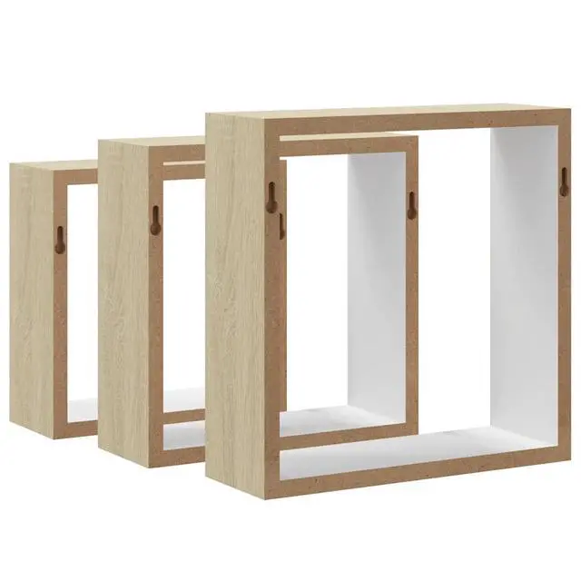 Alt view image 7 of 14 - vidaXL Cubicle Shelves Display Floating Cube Shelves 3 Pcs White and Sonoma Oak