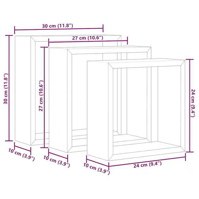 Alt view image 4 of 14 - vidaXL Cubicle Shelves Display Floating Cube Shelves 3 Pcs White and Sonoma Oak