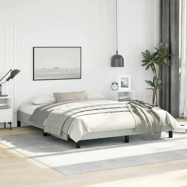Alt view image 5 of 13 - vidaXL Queen Size Bed Frame with Plywood Slats, Platform Bed Frame, Velvet Upholstered Mattress Foundation, No Box Spring Needed & Easy Assembly, Light Gray, without Mattress