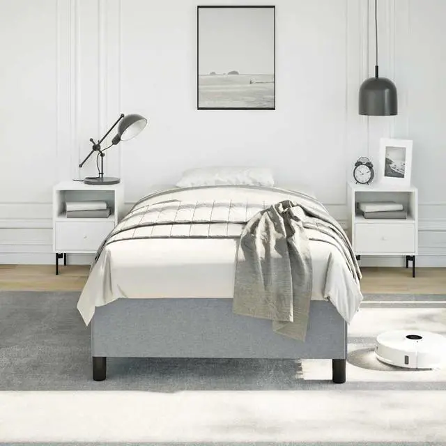 Alt view image 3 of 13 - vidaXL Twin XL Size Bed Frame with Plywood Slats, Platform Bed Frame, Fabric Upholstered Mattress Foundation, No Box Spring Needed & Easy Assembly, Light Gray, without Mattress