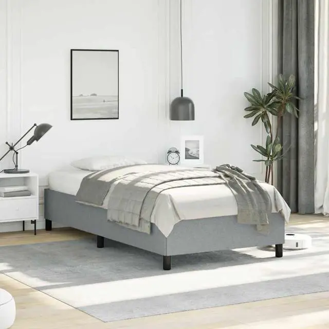 Main image of vidaXL Twin XL Size Bed Frame with Plywood Slats, Platform Bed Frame, Fabric Upholstered Mattress Foundation, No Box Spring Needed & Easy Assembly, Light Gray, without Mattress
