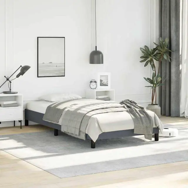 Alt view image 5 of 13 - vidaXL Twin XL Size Bed Frame with Plywood Slats, Platform Bed Frame, Velvet Upholstered Mattress Foundation, No Box Spring Needed & Easy Assembly, Dark Gray, without Mattress