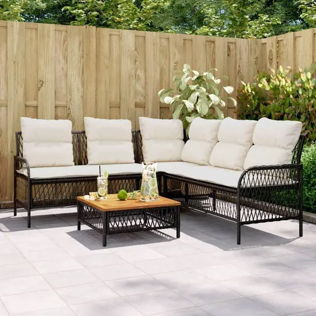 Main image of vidaXL Patio Sofa Set with Cushions Outdoor Furniture 2 Piece Black Poly Rattan
