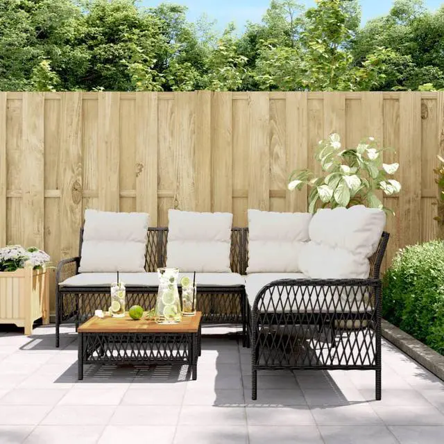 Alt view image 3 of 14 - vidaXL Patio Sofa Set with Cushions Outdoor Furniture 2 Piece Black Poly Rattan