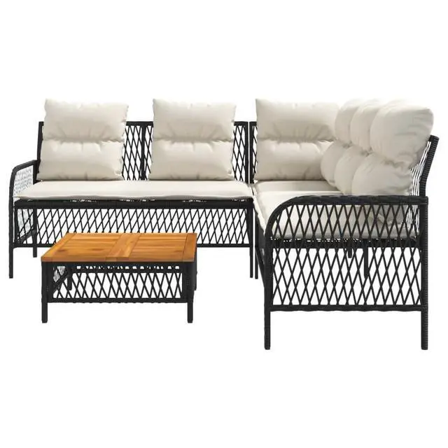 Alt view image 5 of 14 - vidaXL Patio Sofa Set with Cushions Outdoor Furniture 2 Piece Black Poly Rattan