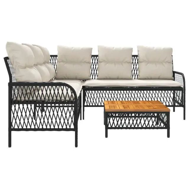 Alt view image 6 of 14 - vidaXL Patio Sofa Set with Cushions Outdoor Furniture 2 Piece Black Poly Rattan