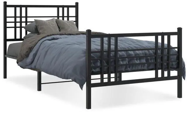 Alt view image 2 of 14 - vidaXL Metal Bed Frame with Headboard and Footboard Furniture Black 39.4"x78.7"