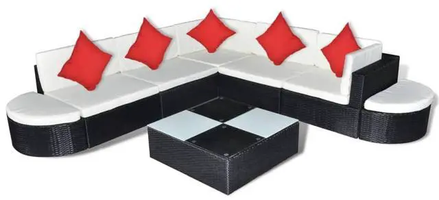 Alt view image 2 of 3 - vidaXL Patio Furniture Set 8 Piece Sofa with Coffee Table Poly Rattan Black