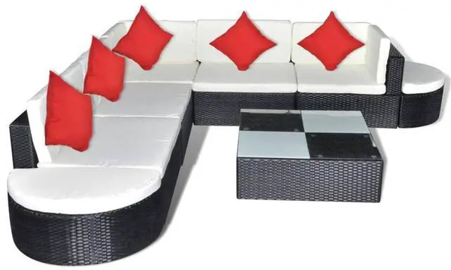 Alt view image 3 of 3 - vidaXL Patio Furniture Set 8 Piece Sofa with Coffee Table Poly Rattan Black