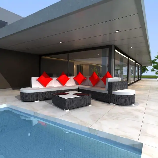 Main image of vidaXL Patio Furniture Set 8 Piece Sofa with Coffee Table Poly Rattan Black