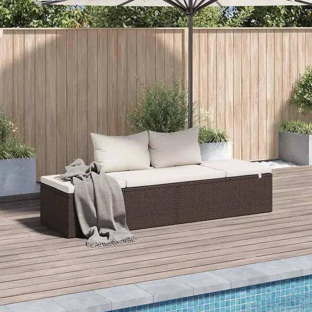 Main image of vidaXL Patio Bed, Outdoor Lounge Bed, Adjustable Sides Lightweight Weather-Resistant Easy Maintenance, Washable Cushions & Poly Rattan Frame