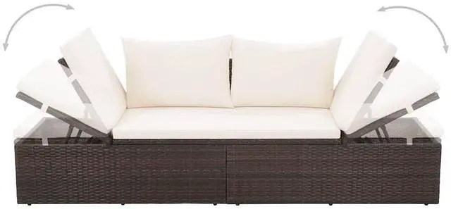 Alt view image 5 of 13 - vidaXL Patio Bed, Outdoor Lounge Bed, Adjustable Sides Lightweight Weather-Resistant Easy Maintenance, Washable Cushions & Poly Rattan Frame