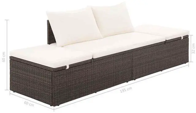 Alt view image 7 of 13 - vidaXL Patio Bed, Outdoor Lounge Bed, Adjustable Sides Lightweight Weather-Resistant Easy Maintenance, Washable Cushions & Poly Rattan Frame