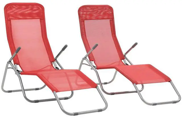 Main image of vidaXL Deckchairs Outdoor Chaise Lounge Chair Sunbeds 2 Pcs Textilene Red
