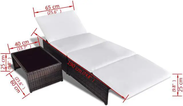 Alt view image 6 of 15 - vidaXL Reclining Patio Chairs with Table Furniture 2 Pcs Brown Poly Rattan