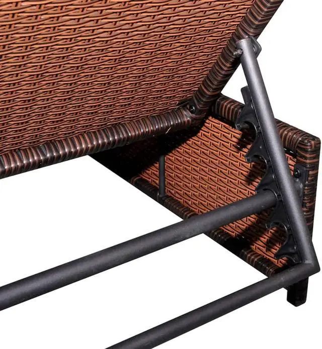 Alt view image 5 of 15 - vidaXL Reclining Patio Chairs with Table Furniture 2 Pcs Brown Poly Rattan