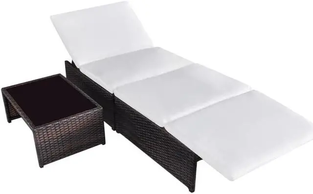 Alt view image 4 of 15 - vidaXL Reclining Patio Chairs with Table Furniture 2 Pcs Brown Poly Rattan