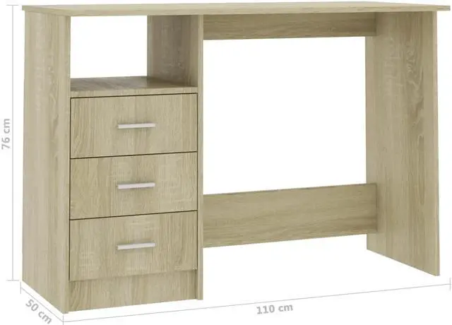 Alt view image 6 of 10 - vidaXL Desk with Drawers Standing Computer Desk Sonoma Oak Engineered Wood