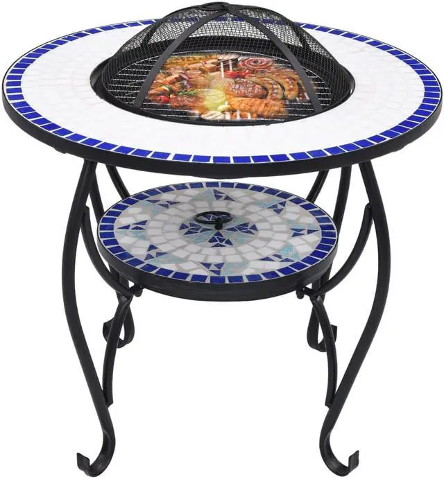 Alt view image 2 of 19 - vidaXL Fire Pit Table Fireplace Camping Firebowl Outdoor Blue and White Ceramic