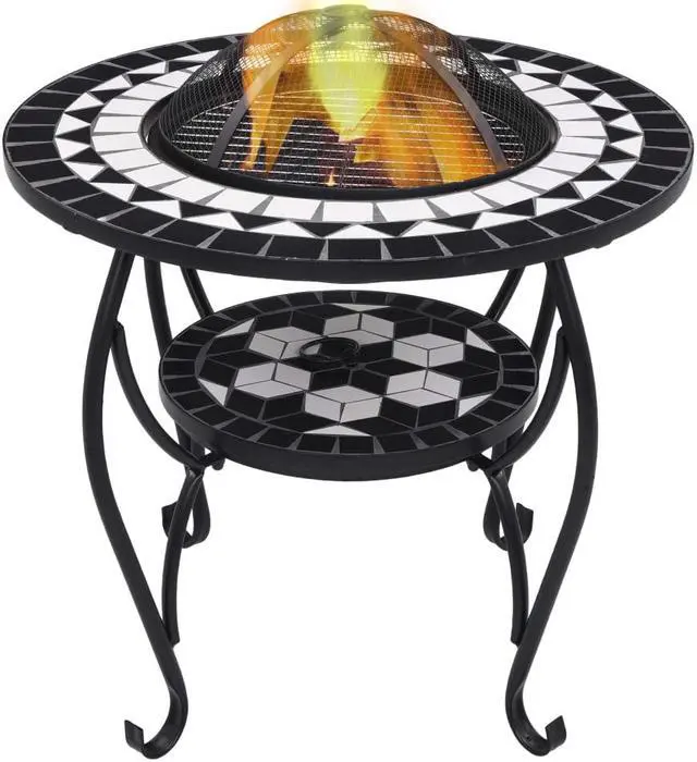 Main image of vidaXL Fire Pit Table Fireplace Camping Firebowl Outdoor Black and White Ceramic