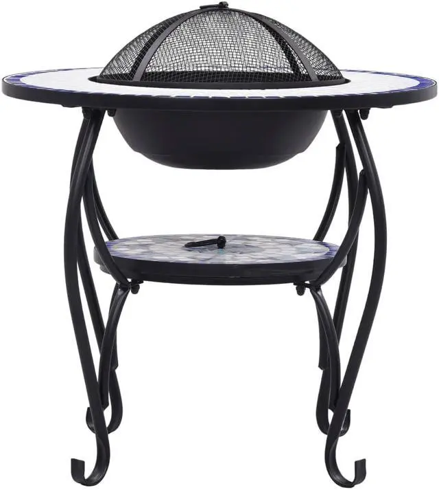 Alt view image 4 of 19 - vidaXL Fire Pit Table Fireplace Camping Firebowl Outdoor Blue and White Ceramic