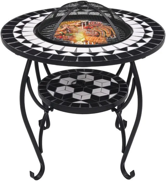 Alt view image 6 of 17 - vidaXL Fire Pit Table Fireplace Camping Firebowl Outdoor Black and White Ceramic