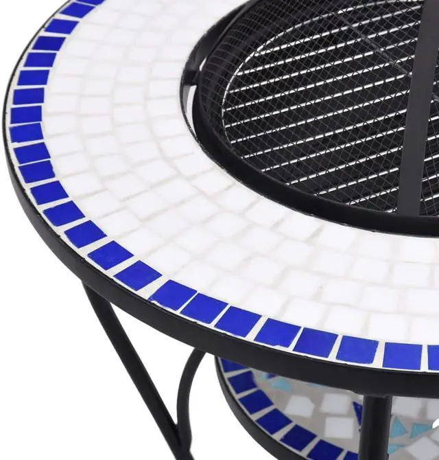 Alt view image 3 of 19 - vidaXL Fire Pit Table Fireplace Camping Firebowl Outdoor Blue and White Ceramic