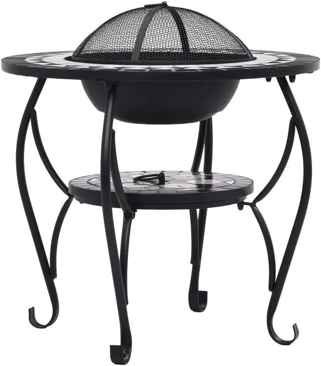Alt view image 3 of 17 - vidaXL Fire Pit Table Fireplace Camping Firebowl Outdoor Black and White Ceramic