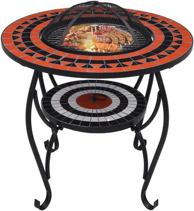 Alt view image 5 of 17 - vidaXL Fire Pit Table Fireplace for Camping Picnic Terracotta and White Ceramic