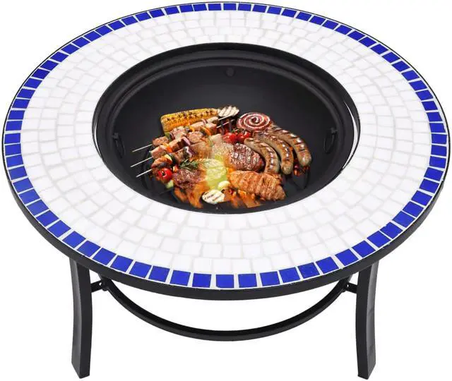 Alt view image 4 of 20 - vidaXL Fire Pit Fireplace Camping Picnic Firebowl Outdoor Blue and White Ceramic