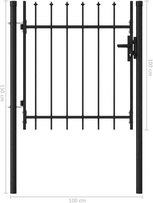 Alt view image 5 of 12 - vidaXL Fence Gate Single Door with Spike Top Steel 39.4" Black Garden Barrier