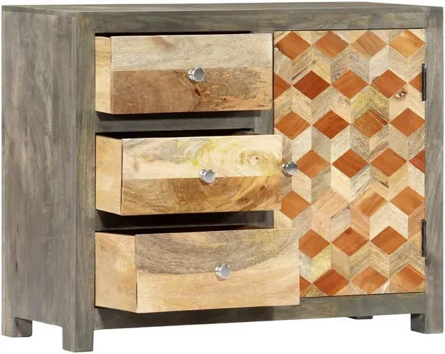 Alt view image 4 of 14 - vidaXL Solid Wood Mango Side Cabinet Gray 29.5" Home Stand Sideboard Organizer