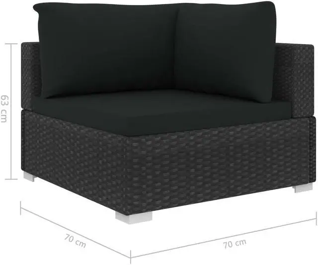 Alt view image 5 of 7 - vidaXL Patio Sofa 11 Piece Conversation Set with Cushions Poly Rattan Black