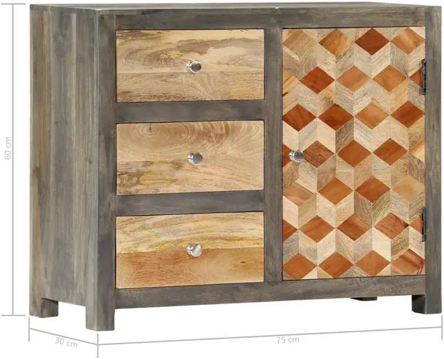 Alt view image 7 of 14 - vidaXL Solid Wood Mango Side Cabinet Gray 29.5" Home Stand Sideboard Organizer