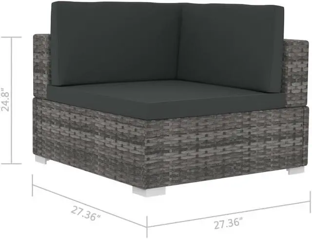 Alt view image 5 of 11 - vidaXL 2 Seater Sofa Couch with Cushions Patio Wicker Love Seat PE Rattan Gray